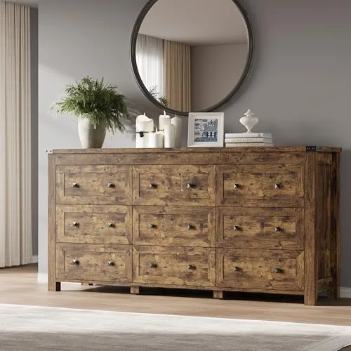 9-Drawer Dresser, 59.1 in Wide, Brown