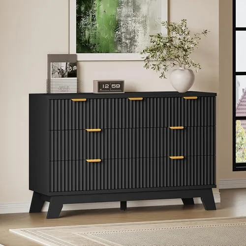 Fluted Boho 7-Drawer Dresser, 47.2 in Wide, Black