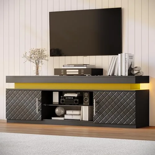TV Stand with Charging Station, 59 in Wide, Black