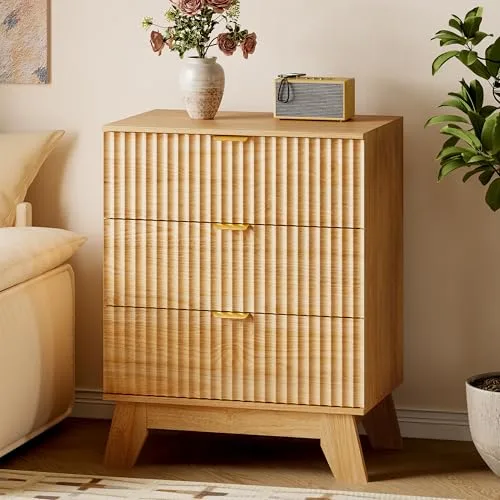 Compact fluted chest of drawers in a light natural finish