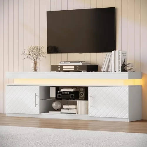 TV Stand with Charging Station, 59 in Wide, White