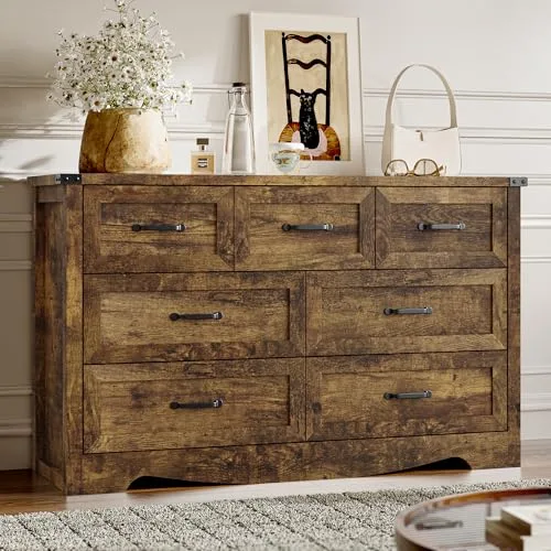 7-Drawer Dresser, 47.2 in Wide, FSC Wood, Brown