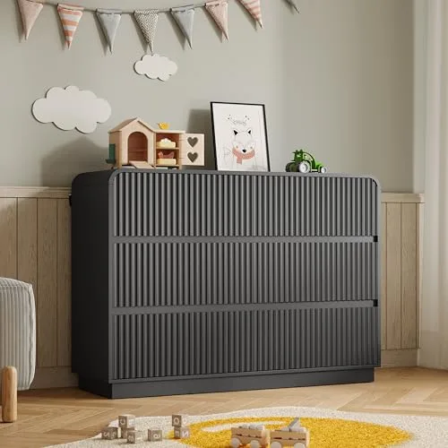 Fluted 6-Drawer Dresser, 47.2 in Wide, Black