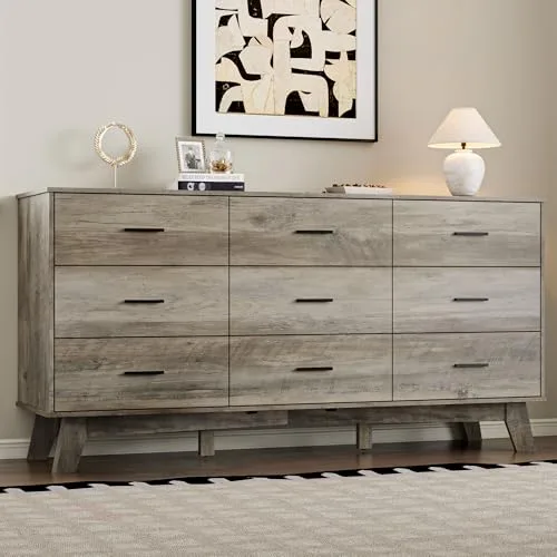 Wide 9-Drawer Dresser, 59.1 in Wide, Grey