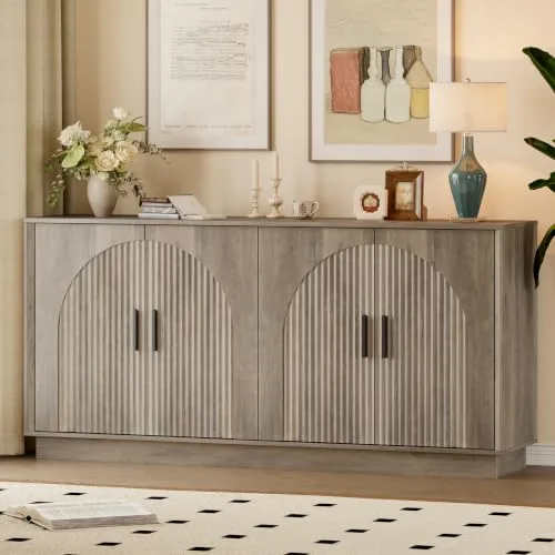Fluted Sideboard, 65 in Wide, Grey