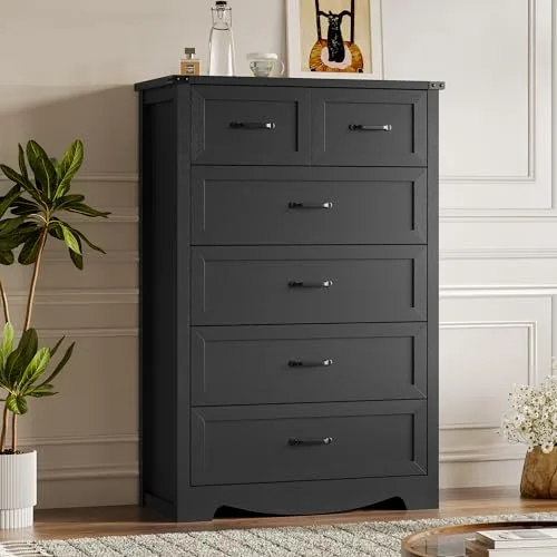 Tall 6-Drawer Dresser, 31.5 in Wide, Black