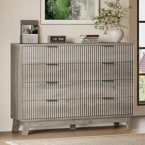 Fluted Tall 8-Drawer Dresser, 53.2 in Wide, Natural
