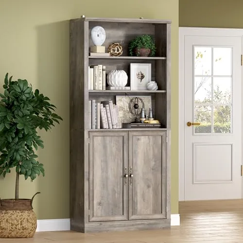 Tall Wide 5-Tier Bookshelf, 70.1 in Tall, Grey