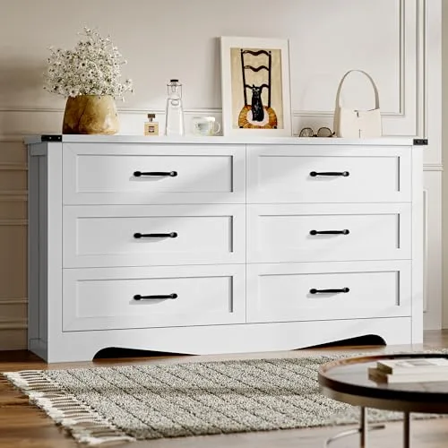 6-Drawer Dresser, 53.2 in Wide, White