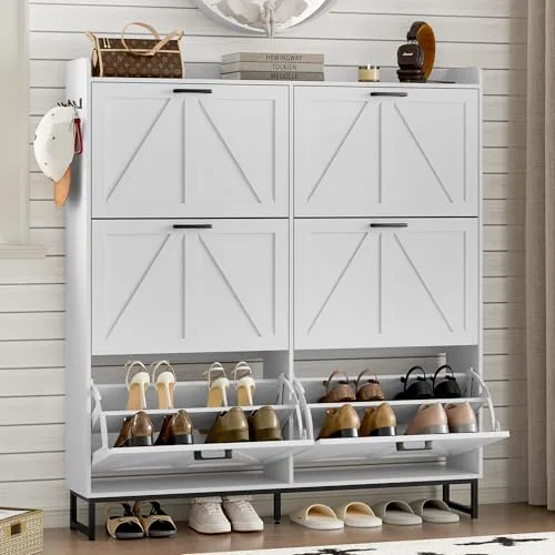 Slim 6-Flip Shoe Cabinet, 52.4 in Tall, White