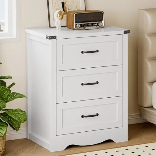 Curved 3-Drawer Nightstand, 23.6 in Wide, White